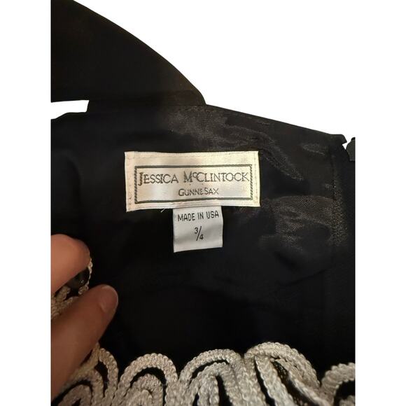 Vtg 90s Jessica McClintock Gunne Sax Embroidered Halter Chiffon Gown Black 3/4 - Picture 5 of 7
